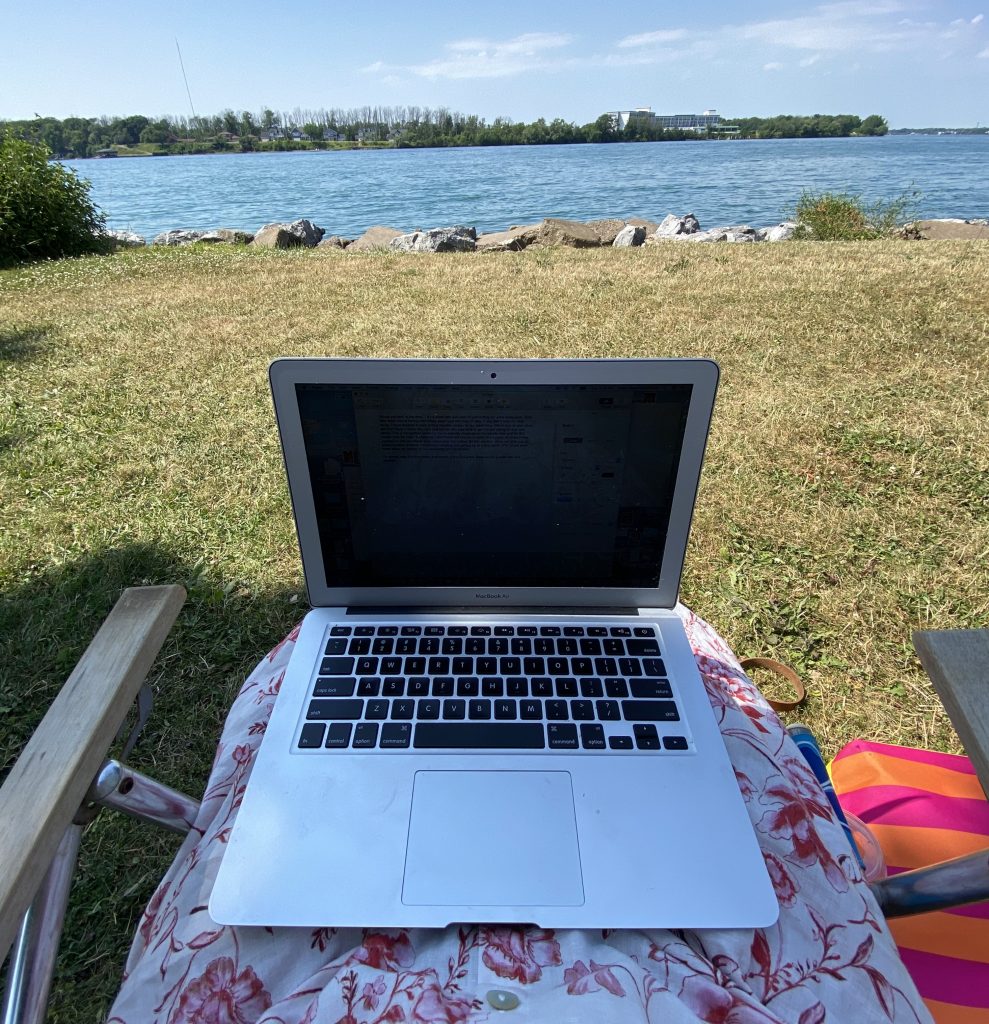 Laptop by the water