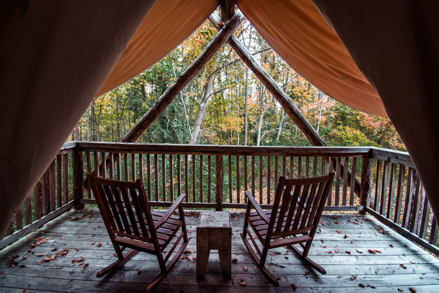 Porch at Firelight Camps in Ithaca