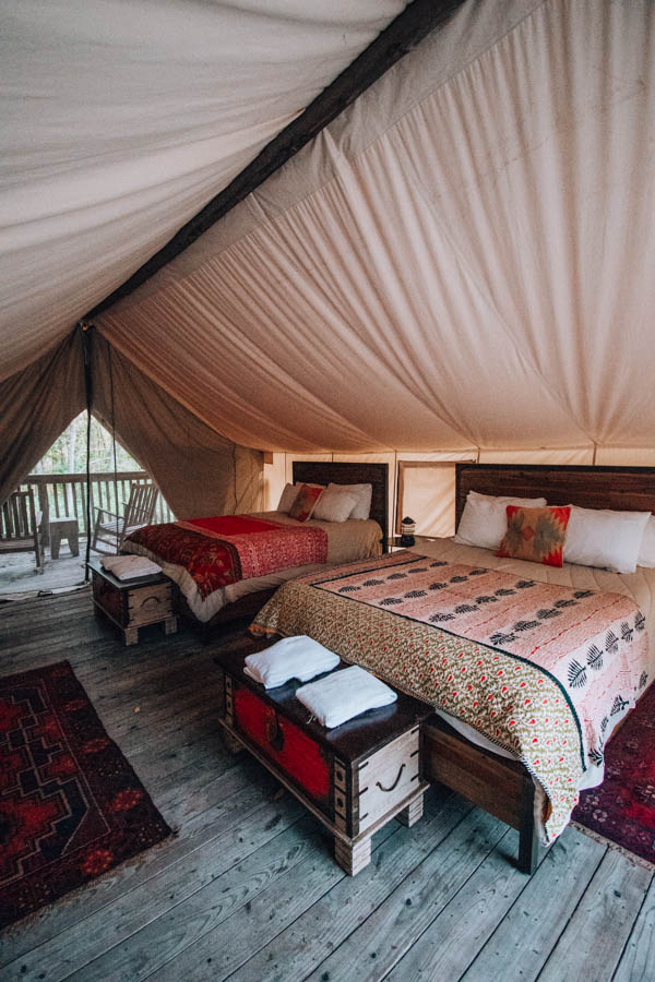 Inside of tent at Firelight Camps