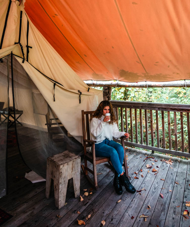 Porch at Firelight Camps in Ithaca