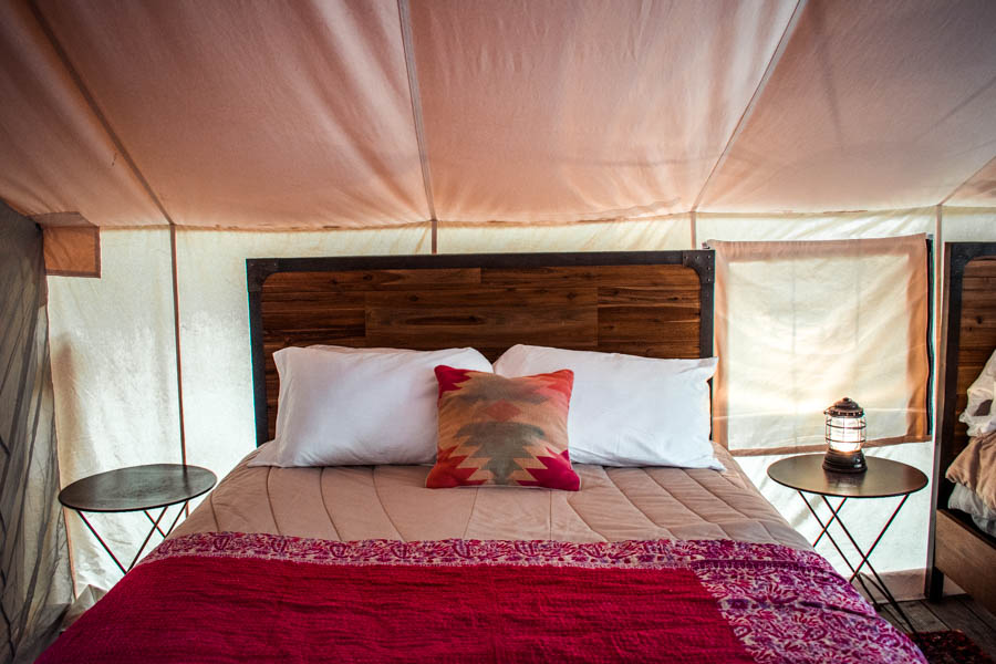 Bed at Firelight Camps in Ithaca