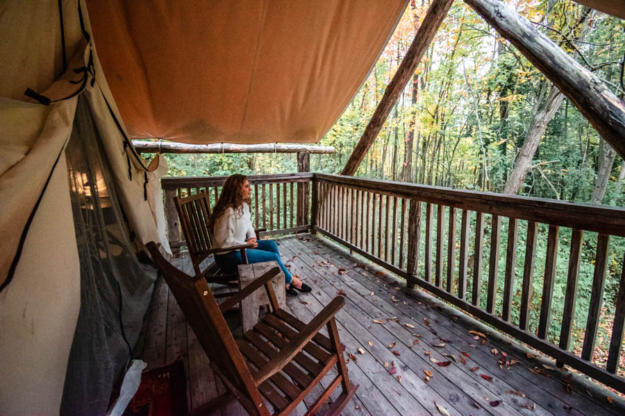 Porch at Firelight Camps in Ithaca