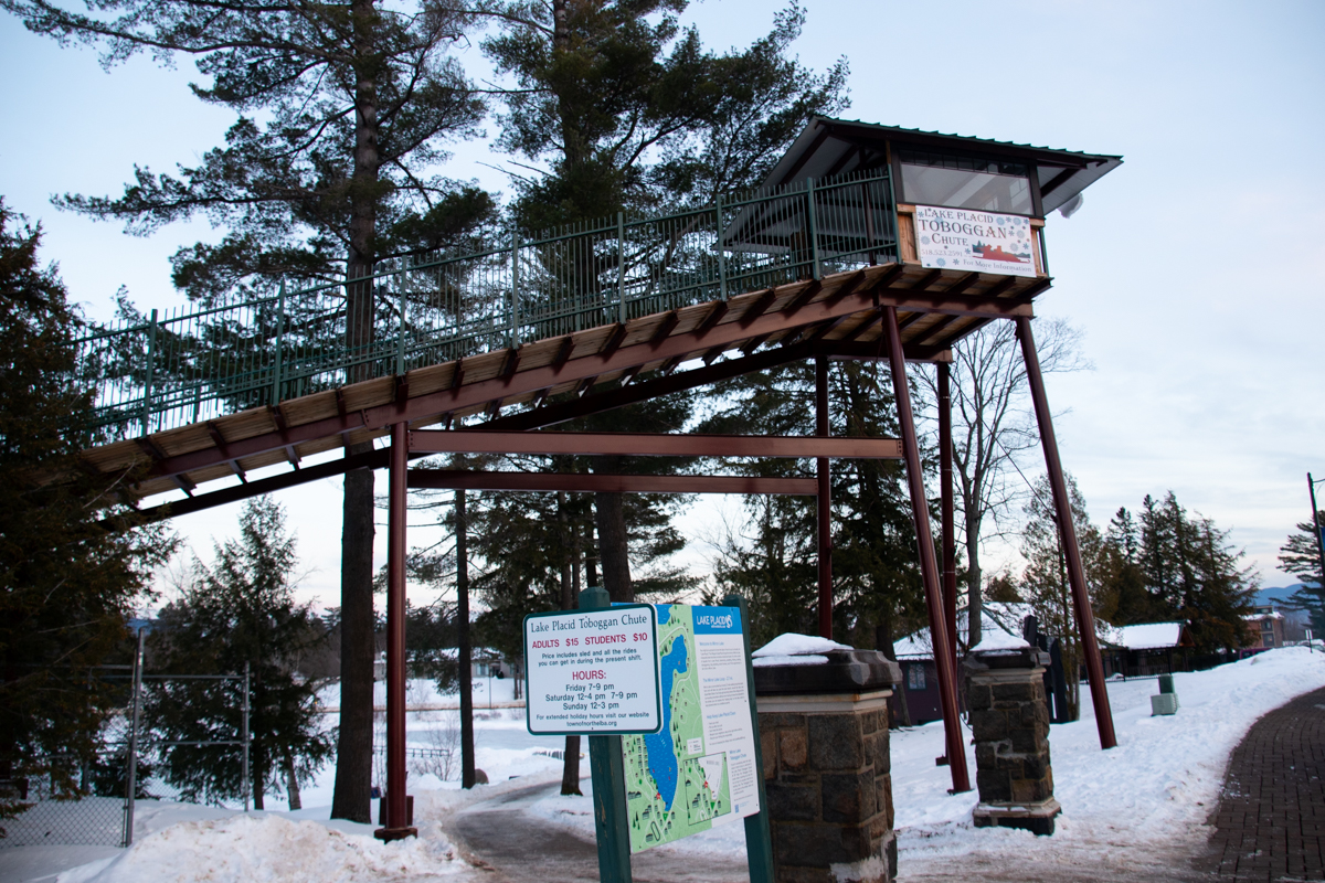 Lake Placid Toboggan Chute on Mirror Lake, a classic winter activity in Lake Placid