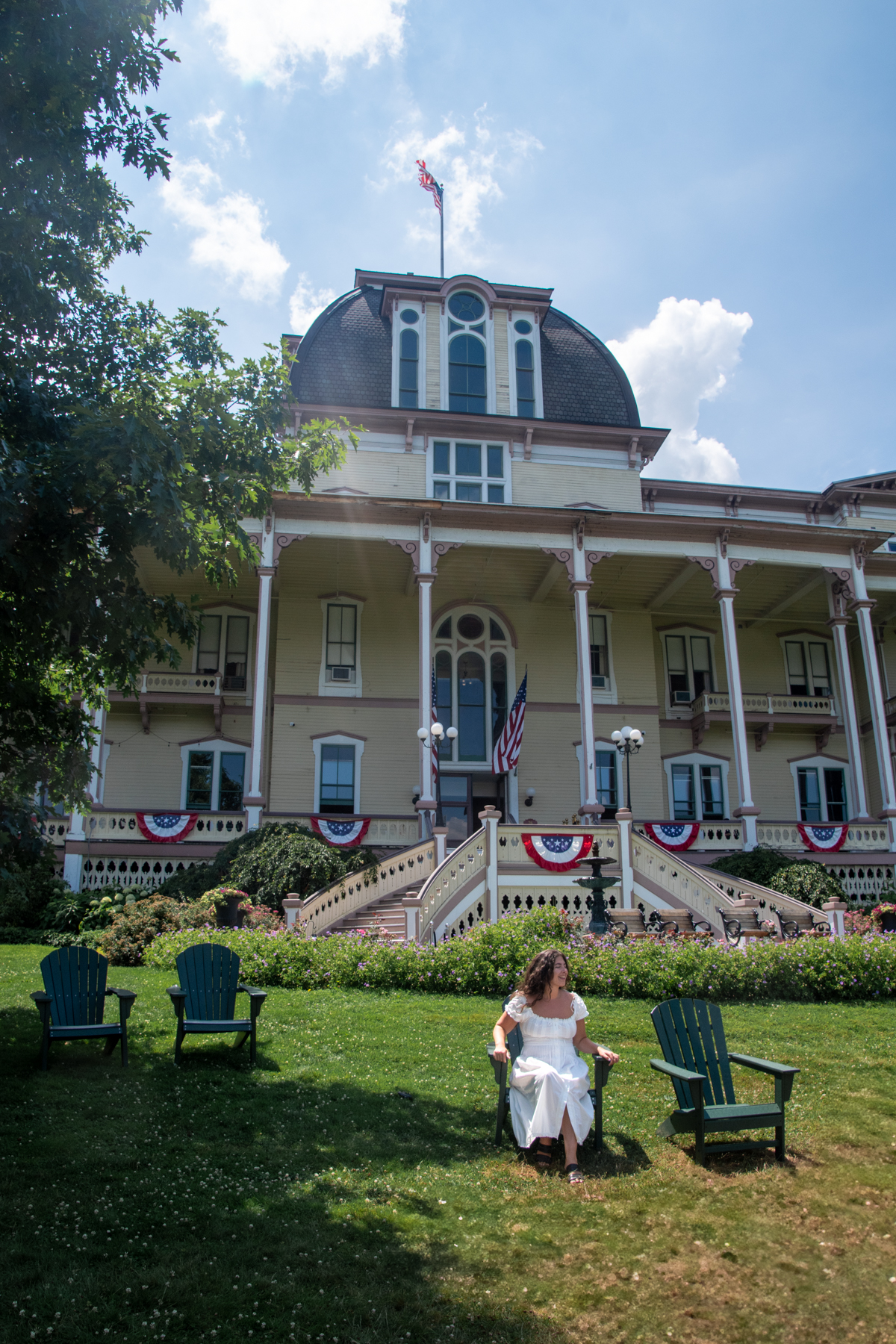 Exterior of the historic Athenaeum Hotel at Chautauqua Institution in New York.