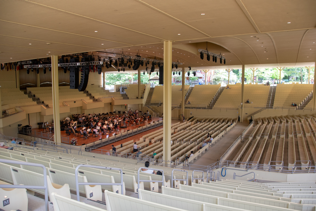 Chautauqua Amphitheater during a Chautauqua Symphony Orchestra rehearsal at Chautauqua Institution.