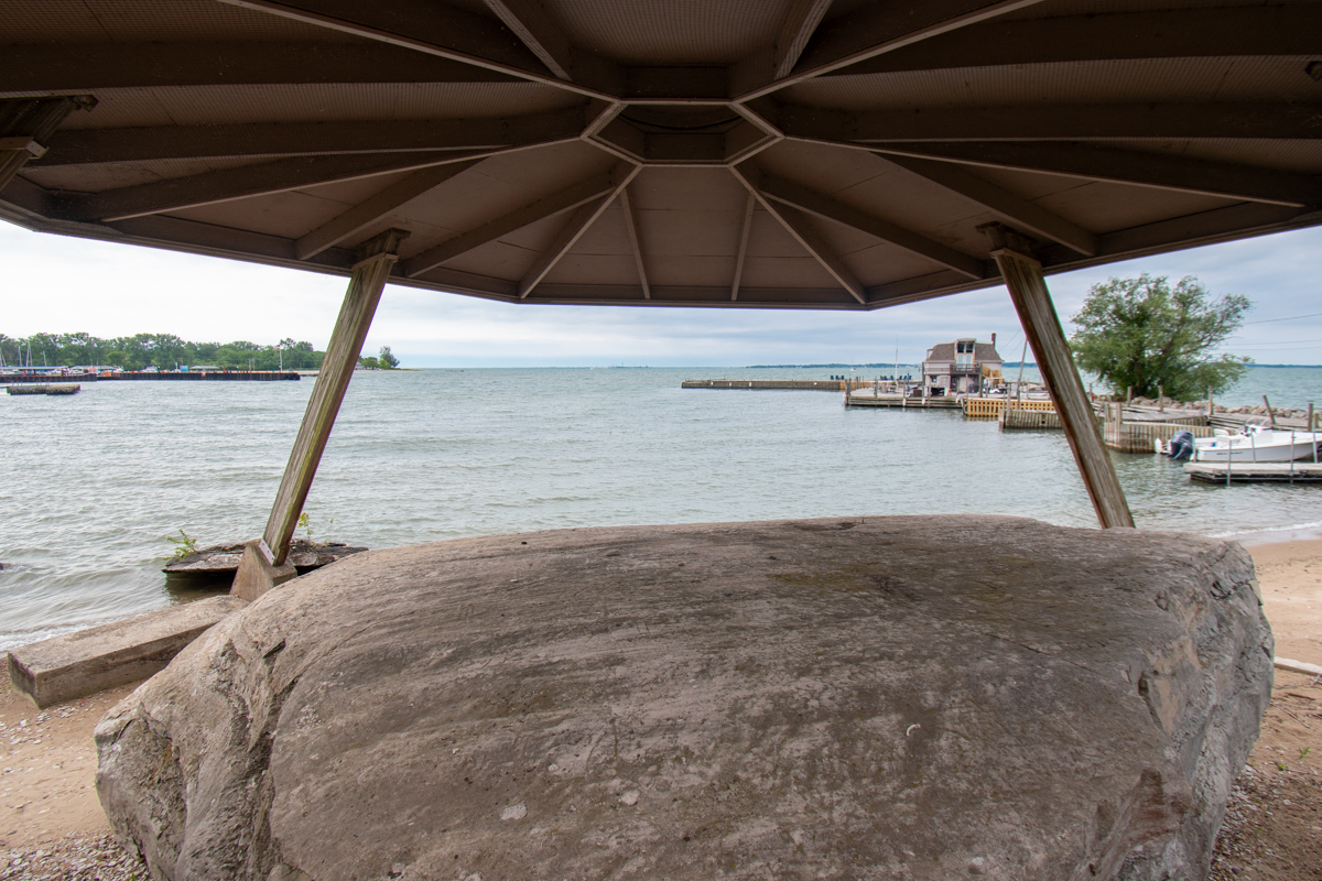 Inscription Rock, one of the island's most significant historic landmarks, featuring ancient Native American petroglyphs.