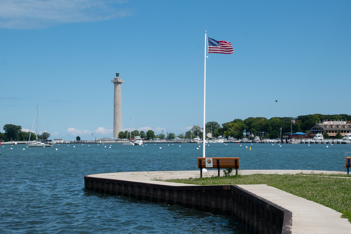 View of Perry's Victory & International Peace Memorial from the Put-in-Bay waterfront in Ohio.
