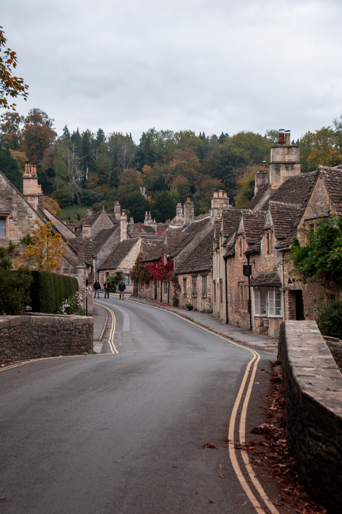The winding road through Castle Combe from the Bybrook Bride.